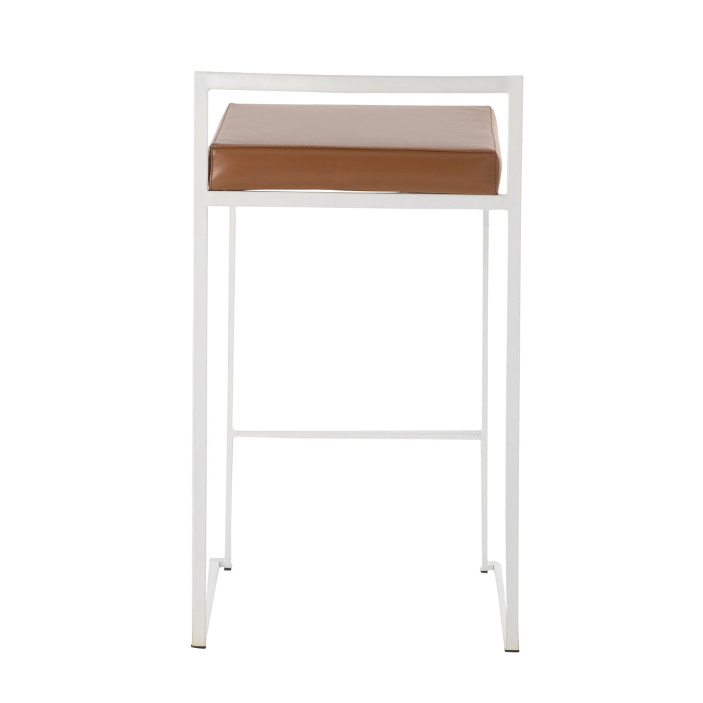 White Stackable Counter Stool with Faux Leather Cushion, Set of 2 C8174