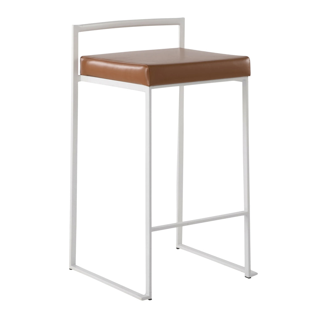 White Stackable Counter Stool with Faux Leather Cushion, Set of 2 C8174