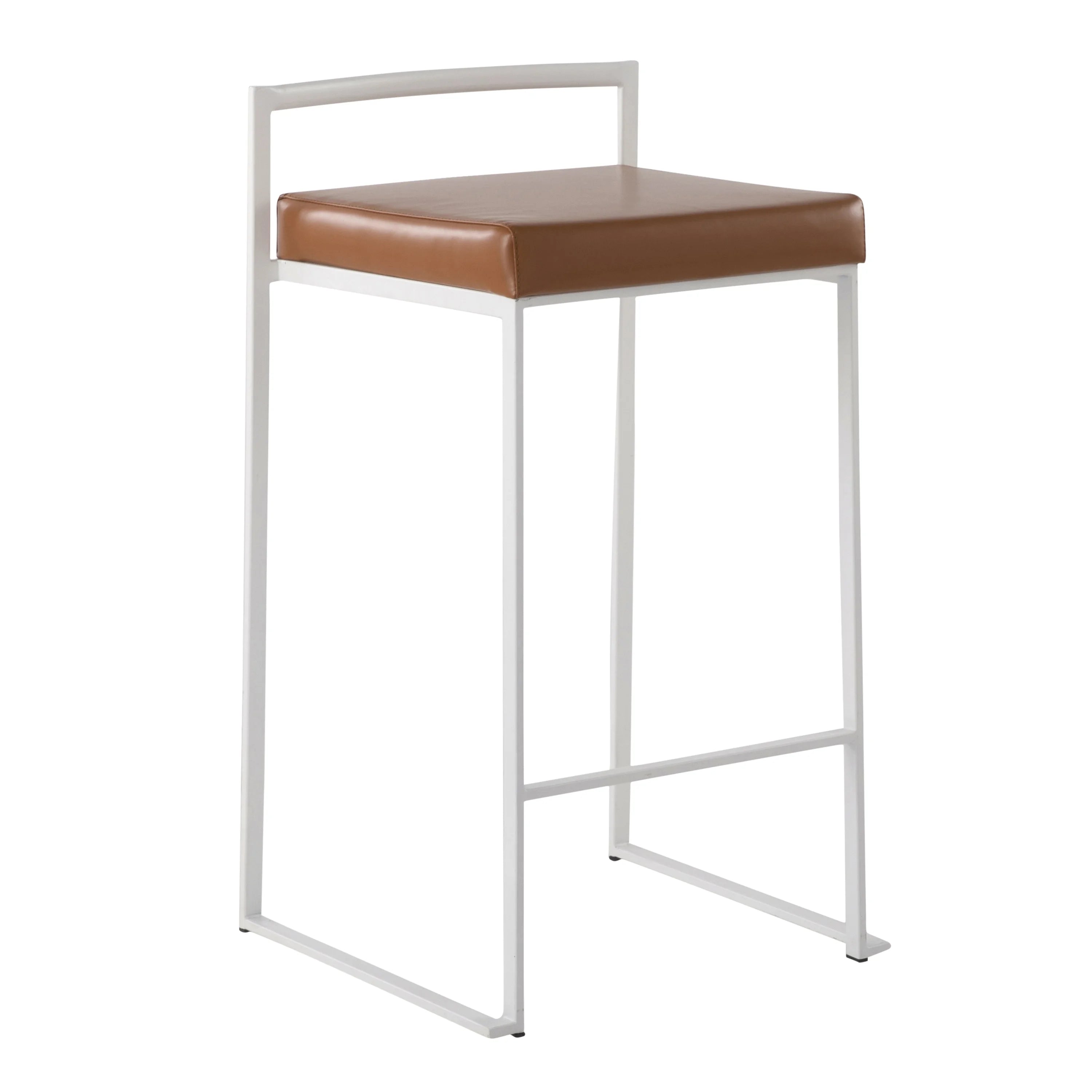 White Stackable Counter Stool with Faux Leather Cushion, Set of 2 C8174