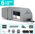 Travel Trailer Cover, 6 Layers Top RV Cover, Fits 27'-30' RV, with 1 Tongue Jack Cover, 2 Extra Straps, 6 Gutter Covers D58467