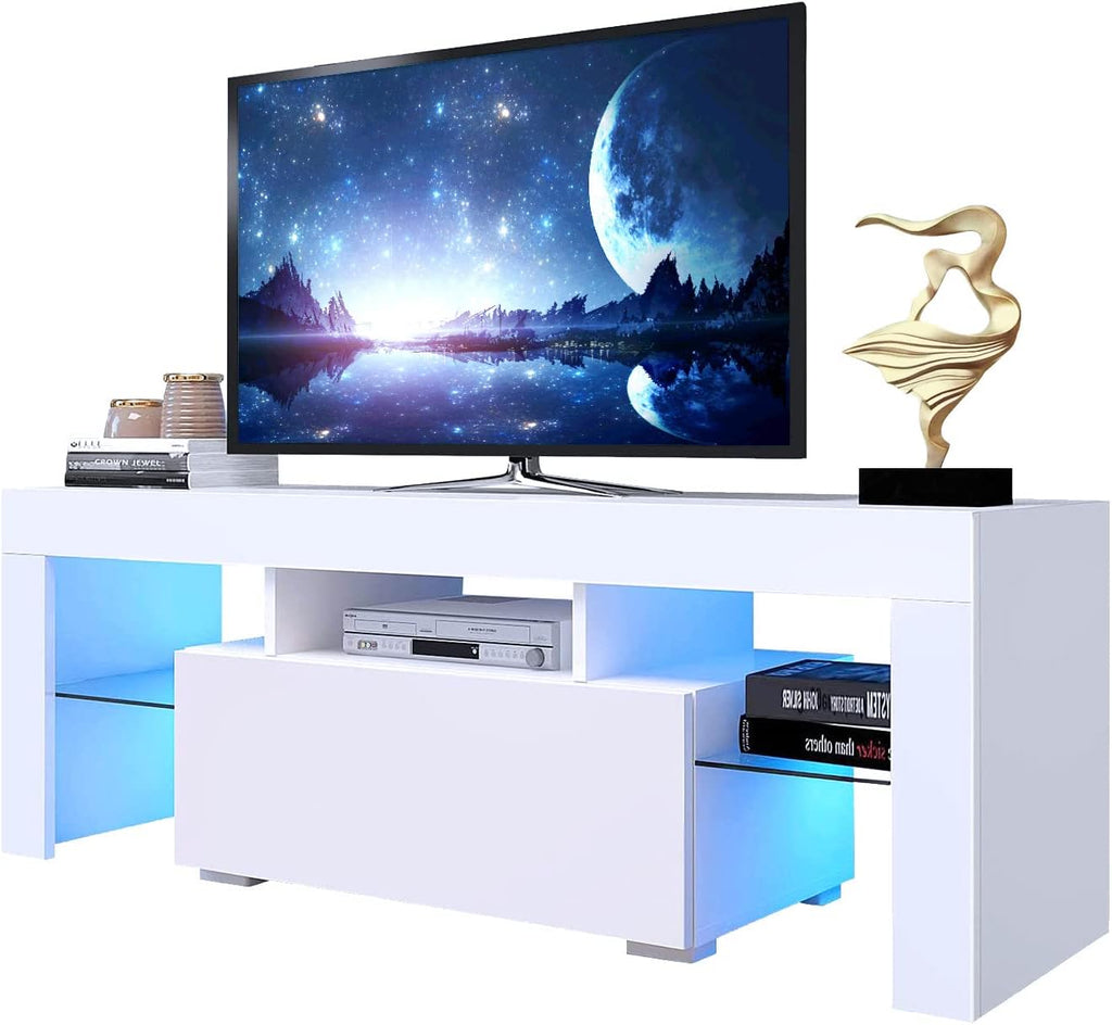 White High Gloss LED TV Stand with Storage Drawer M47889