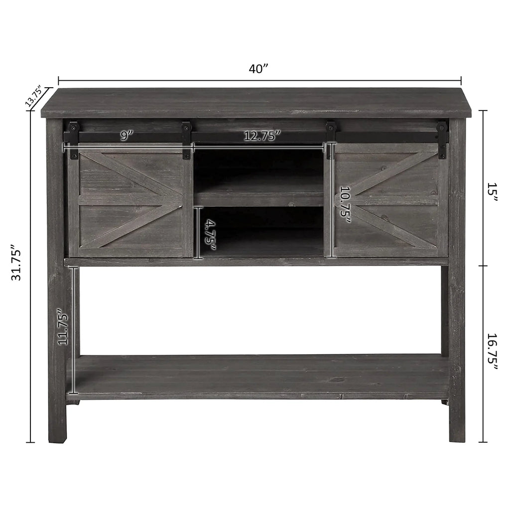 Antique Farmhouse Console Table with Sliding Barn Doors and Bottom Storage Shelf, Gray H5497