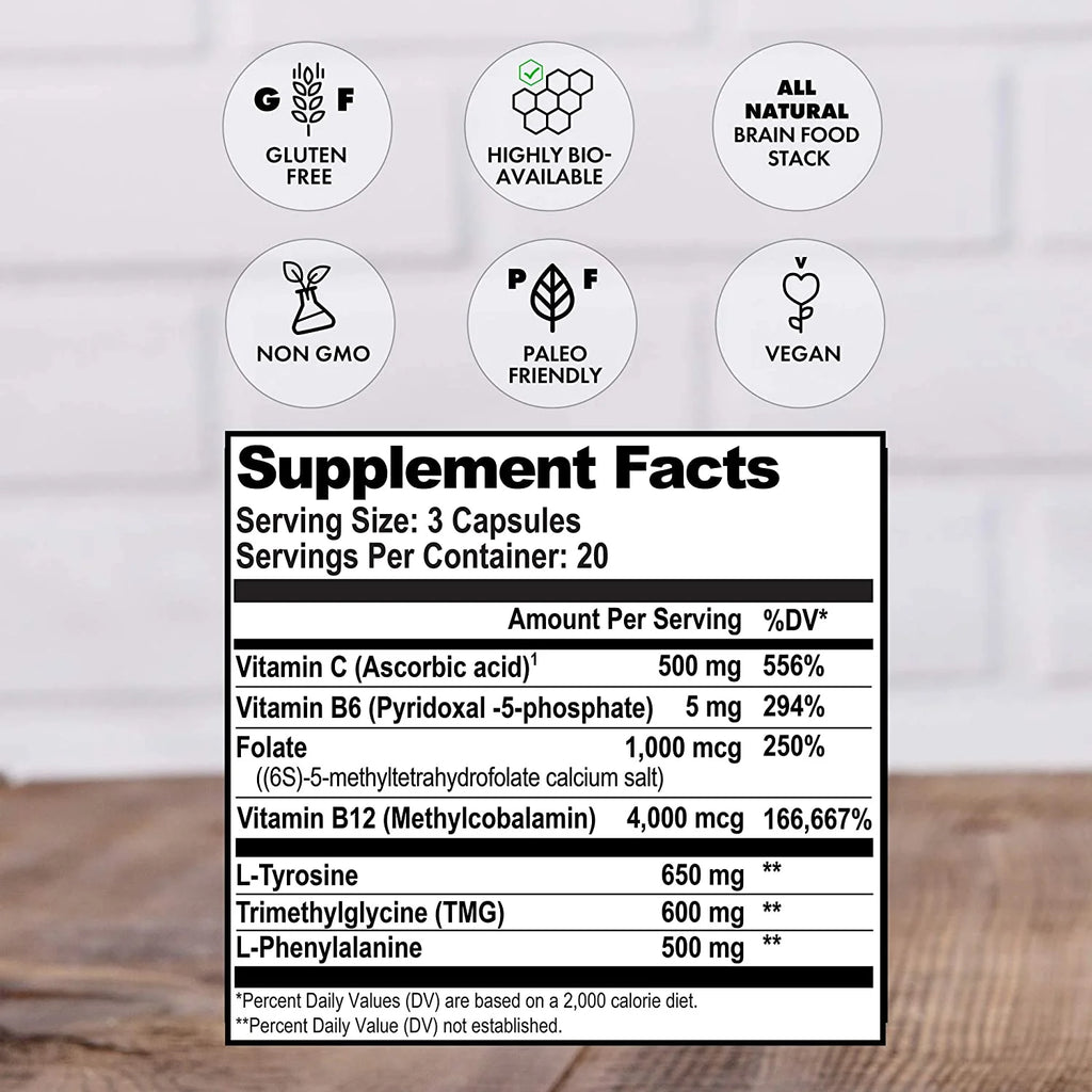 Dopamine Focus Supplement with L-Tyrosine, 60 Capsules O36965
