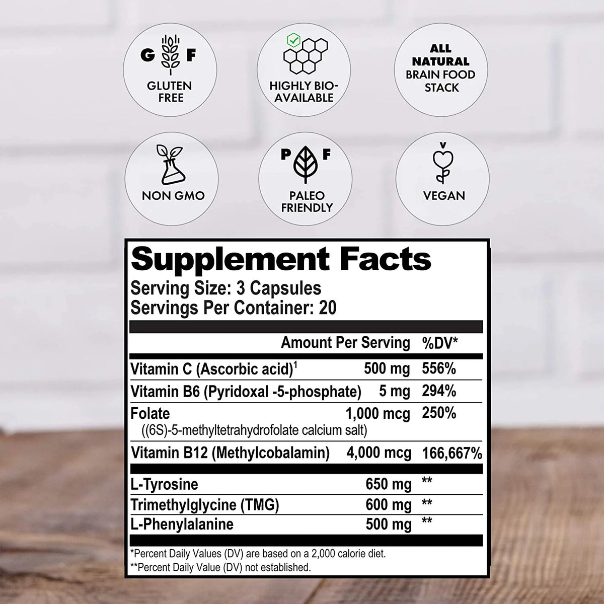 Dopamine Focus Supplement with L-Tyrosine, 60 Capsules O36965