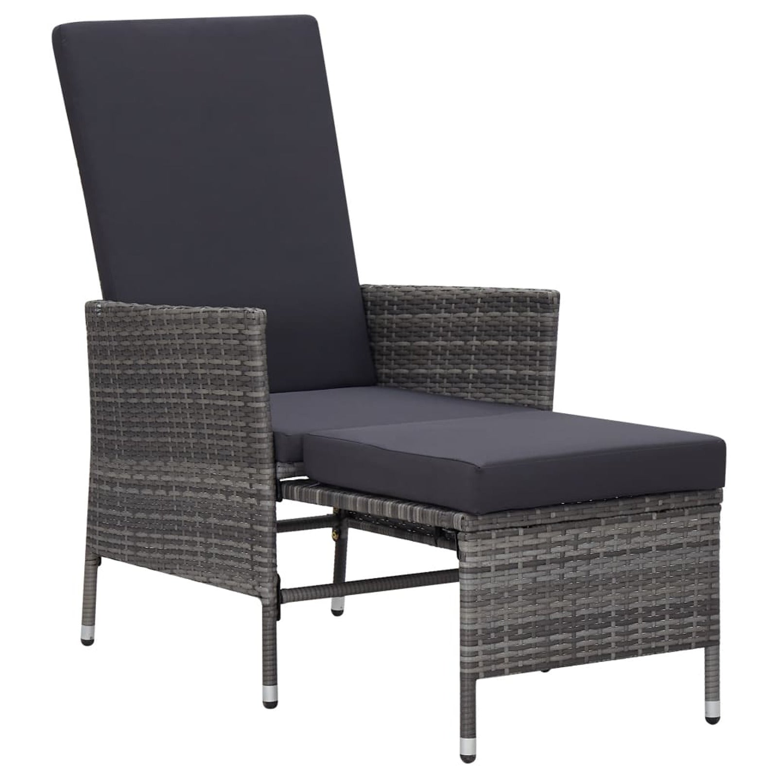 2 Piece Poly Rattan Gray Patio Lounge Set with Cushions Armchair Footrest Coffee Table L527