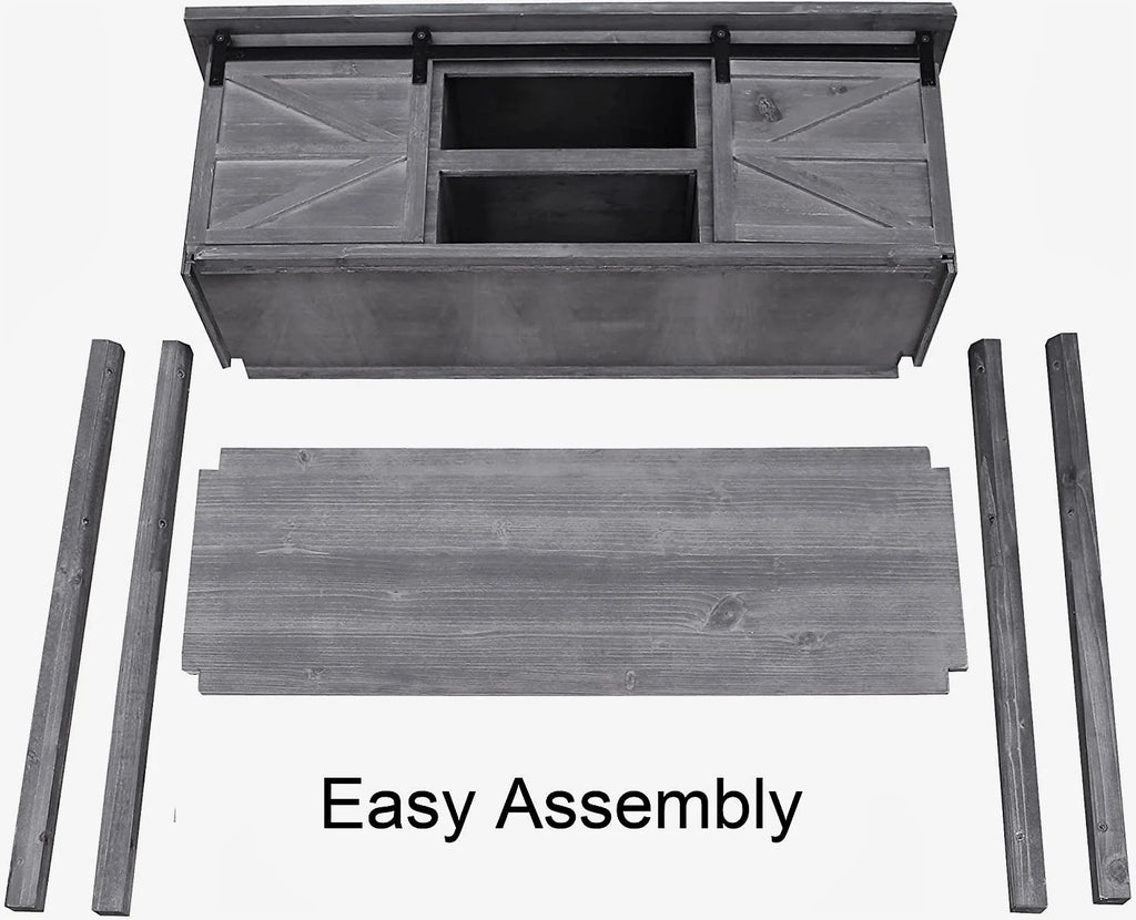 Antique Farmhouse Console Table with Sliding Barn Doors and Bottom Storage Shelf, Gray H5497