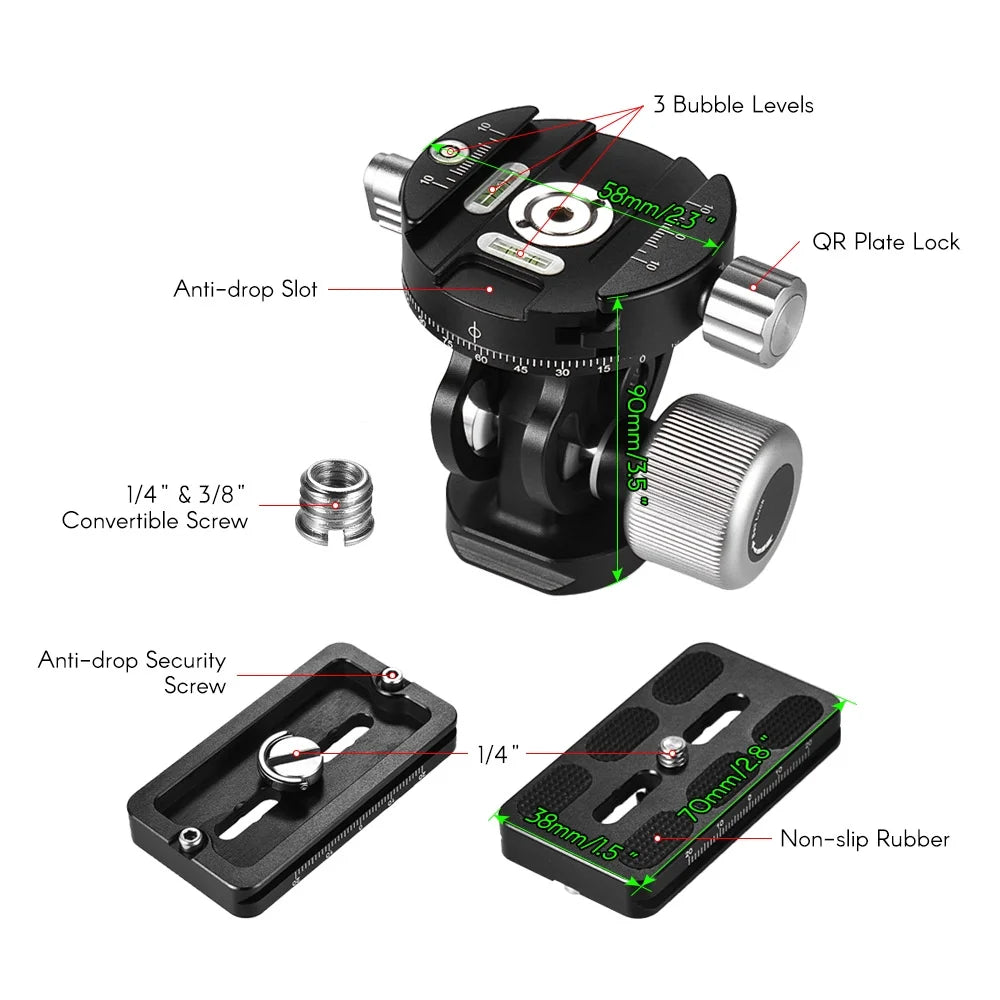 2 Way Pan/Tilt Tripod Head with Quick Release Plate H568
