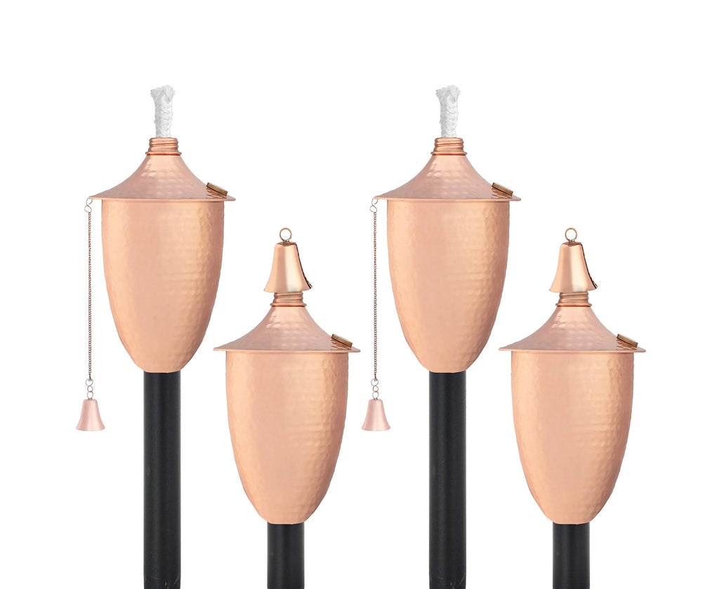 Hammered Copper Oil Lamp Torch Set of 4 with Metal Pole Z8293
