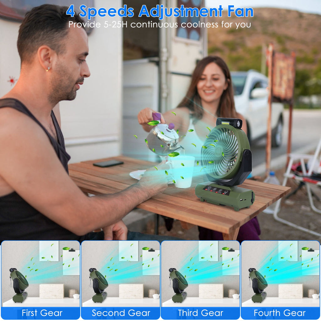 Portable Rechargeable Camping Fan with Flashlight Power Bank V9838