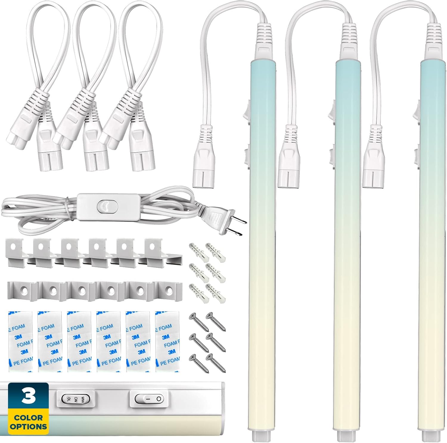 34 Inch LED Under Cabinet Light Kit, 2 PCS Plug In, 24W, 2400 Lumens, Linkable, 3 Color Option, Damp Rated V44841