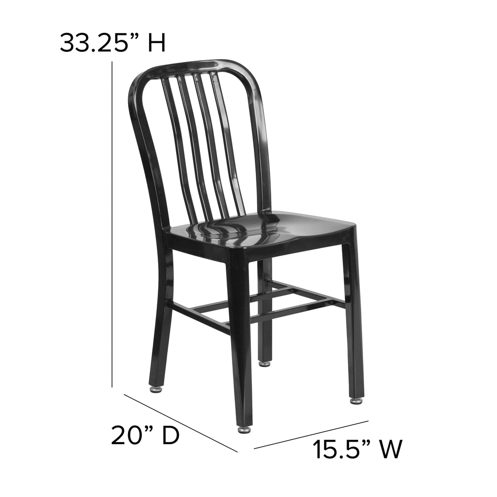 18 Inch Black Galvanized Steel Indoor/Outdoor Dining Chair T7469