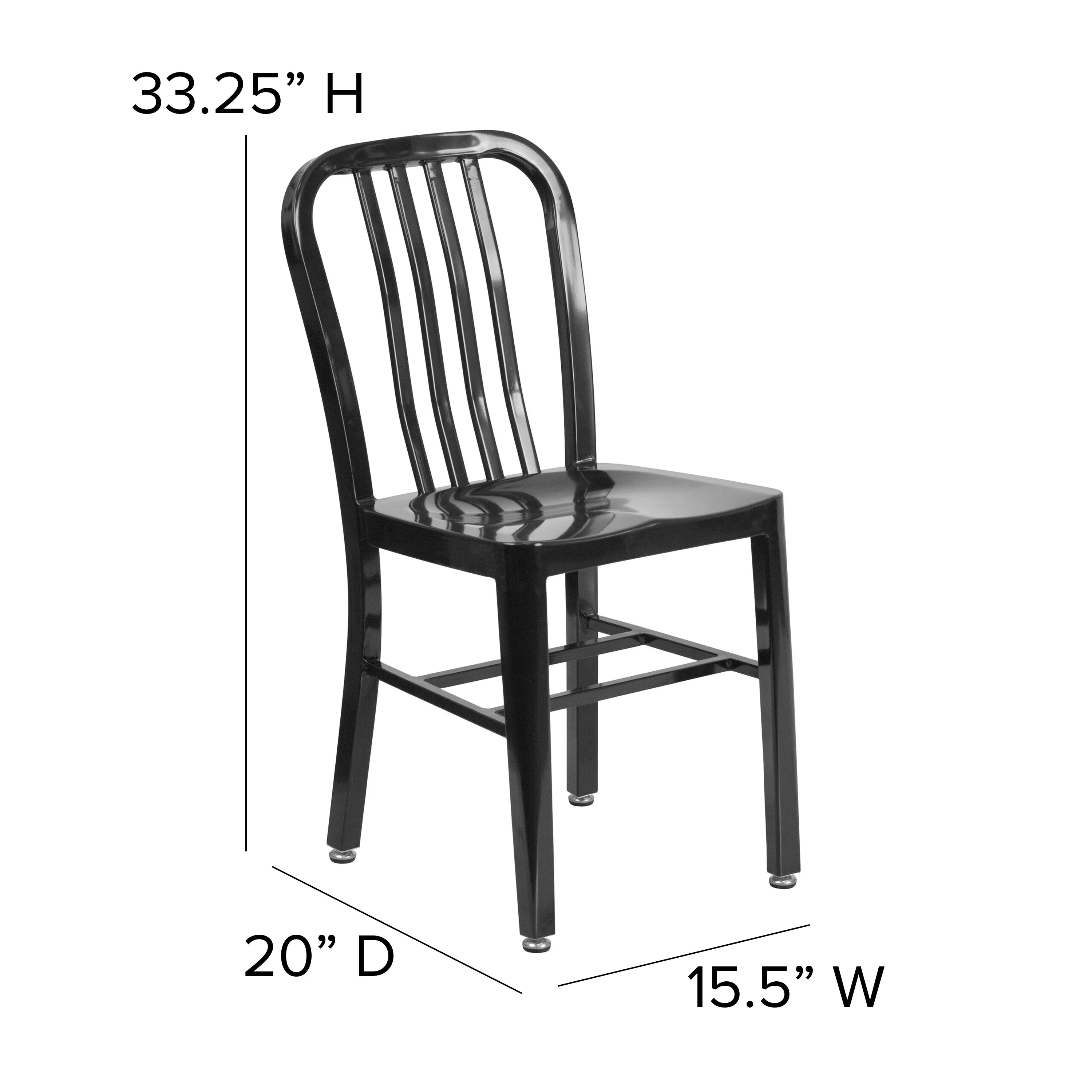 18 Inch Black Galvanized Steel Indoor/Outdoor Dining Chair T7469
