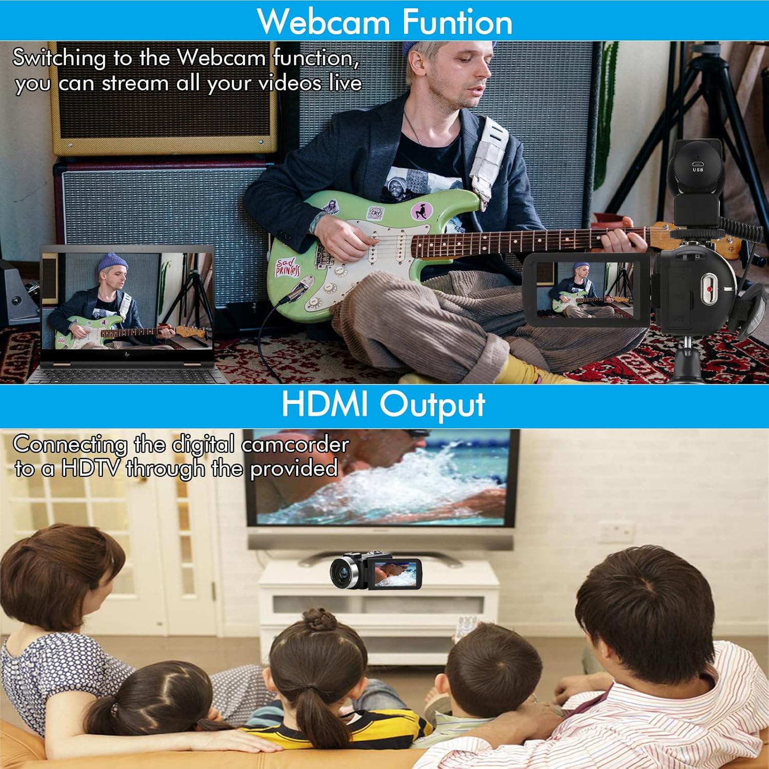 4K 48MP 18X Digital Zoom Touch Screen Camcorder with External Microphone F521944