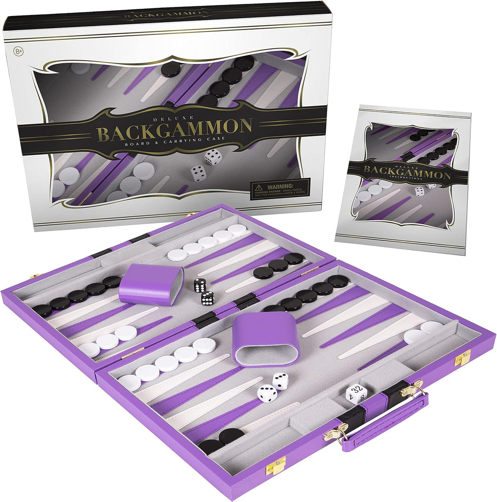 Black Large 18 Inch Leather Backgammon Set, Pack of 2 A619359