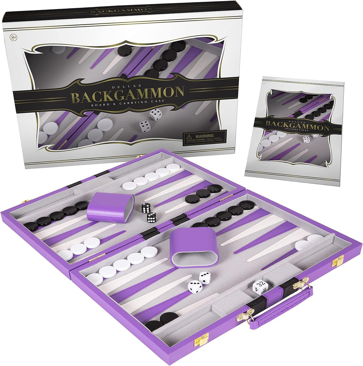 Black Large 18 Inch Leather Backgammon Set, Pack of 2 A619359