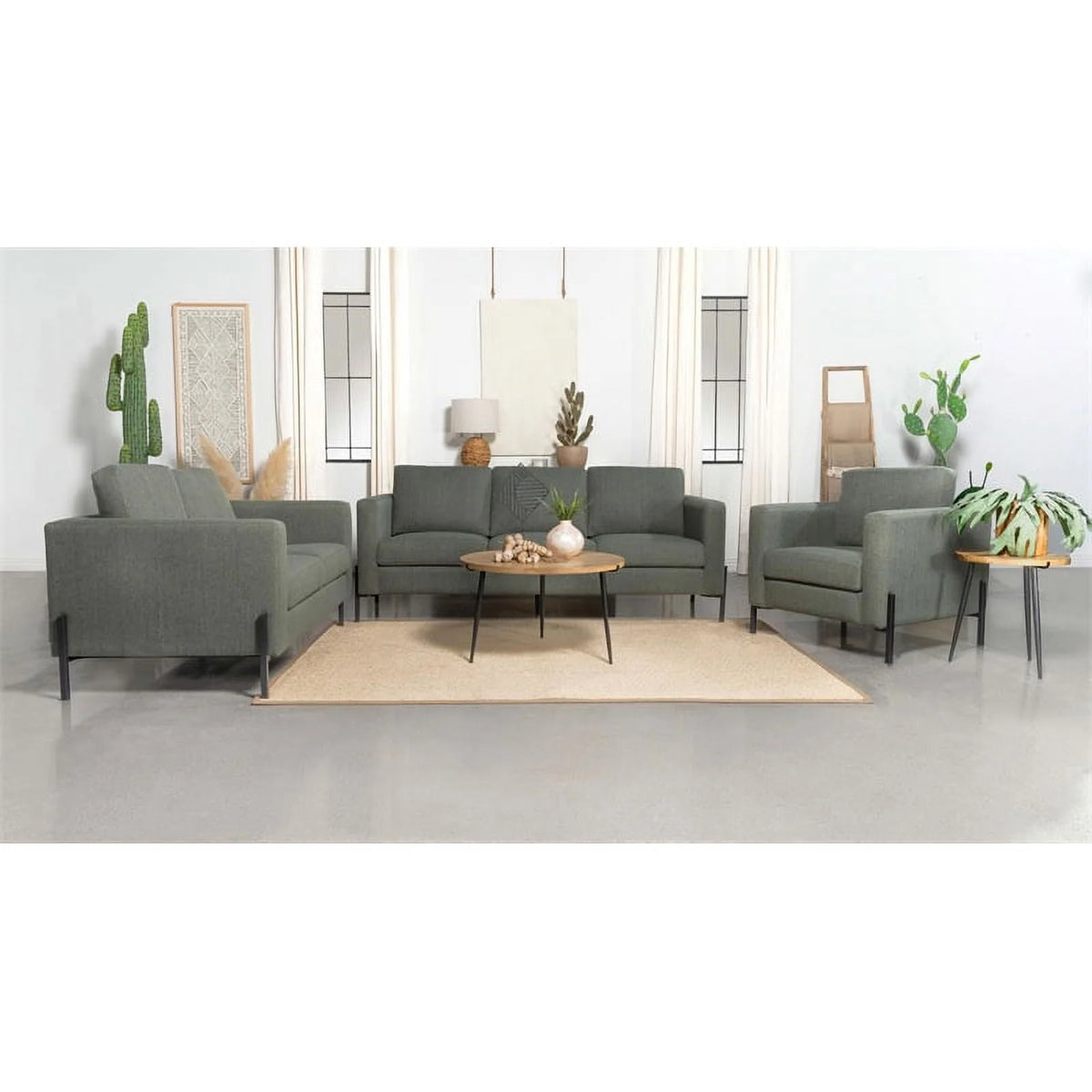 Sage Upholstered Fabric Sofa with Track Arms I3378