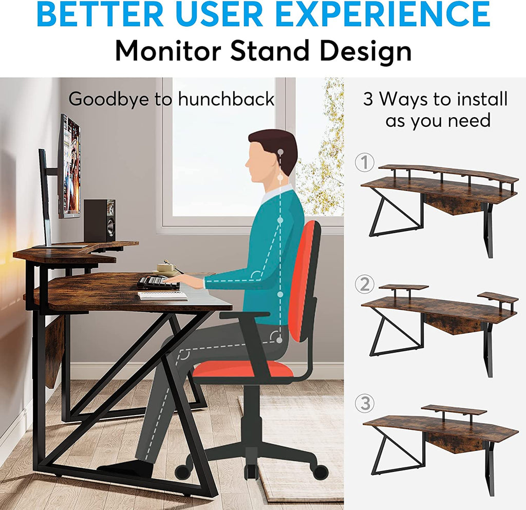 70.9" Rustic Brown Computer Desk with Monitor Stand B165