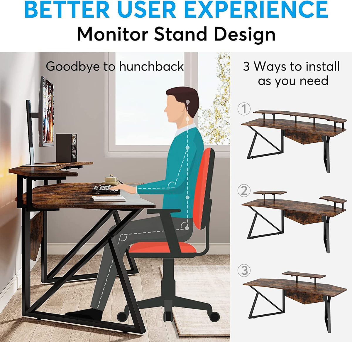 70.9" Rustic Brown Computer Desk with Monitor Stand B165