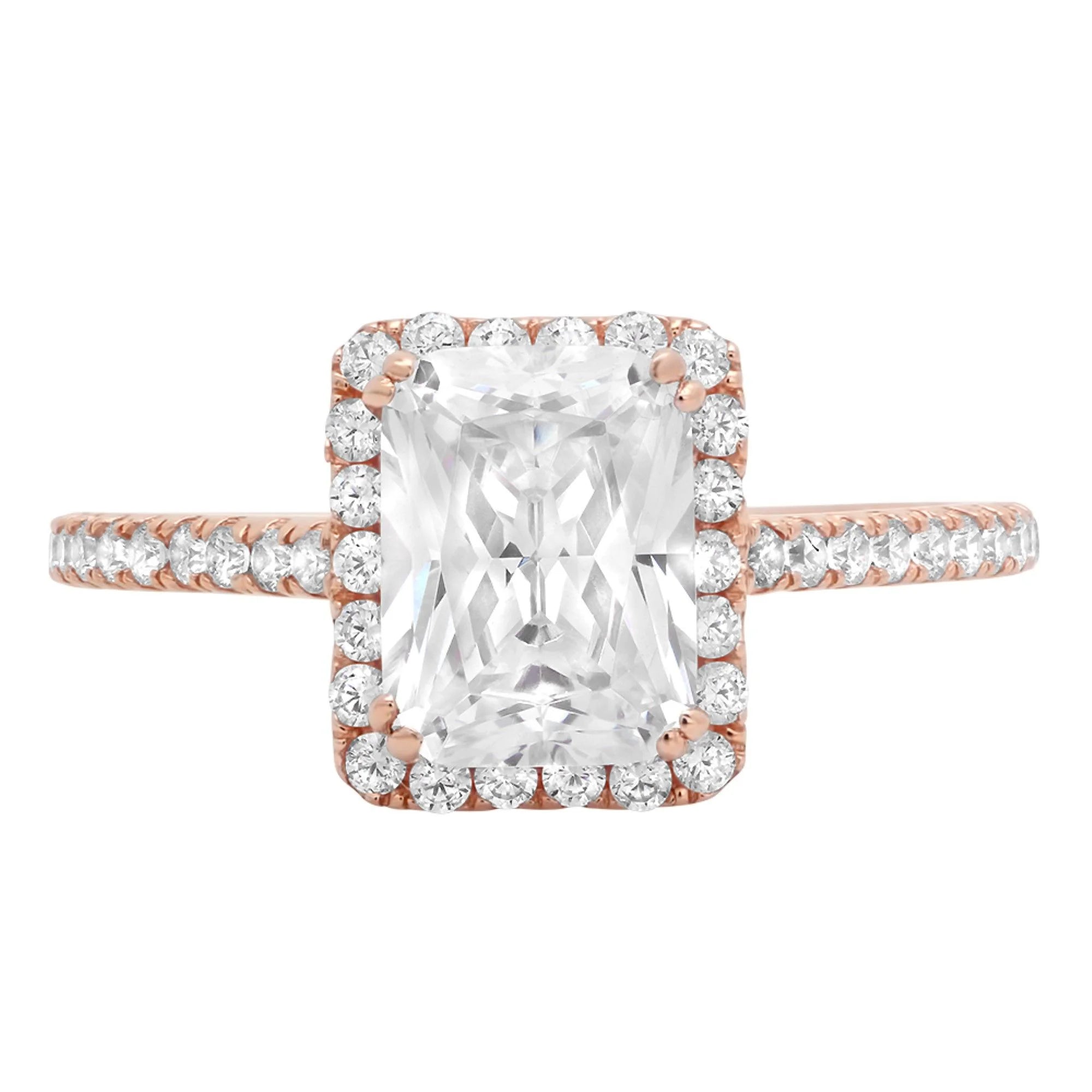 18K Rose Gold Halo Engagement Ring With Crystal Side Stones A6001