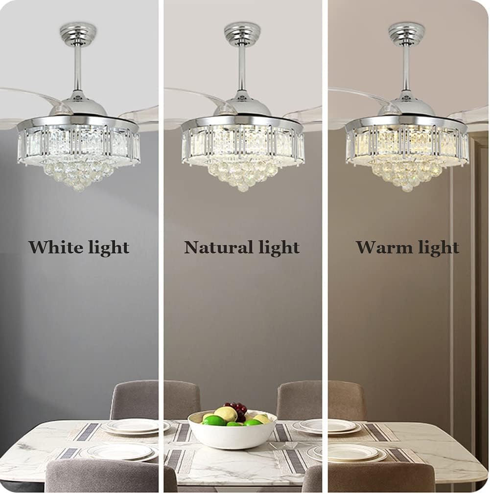 Silver Retractable LED Chandelier Ceiling Fan with Light E9220