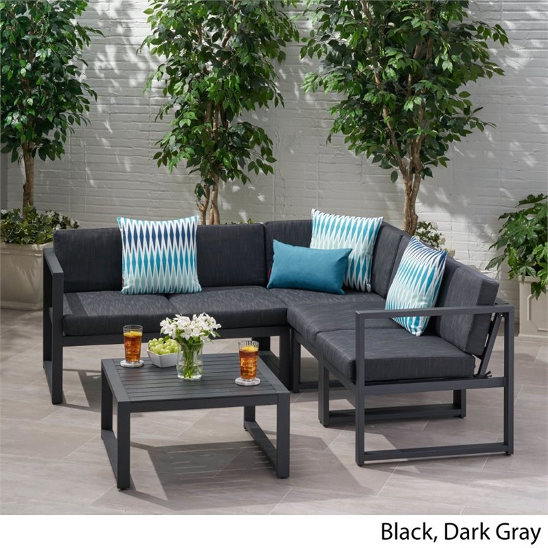 6 Piece Outdoor Aluminum Sectional Sofa Set in Dark Gray I2739
