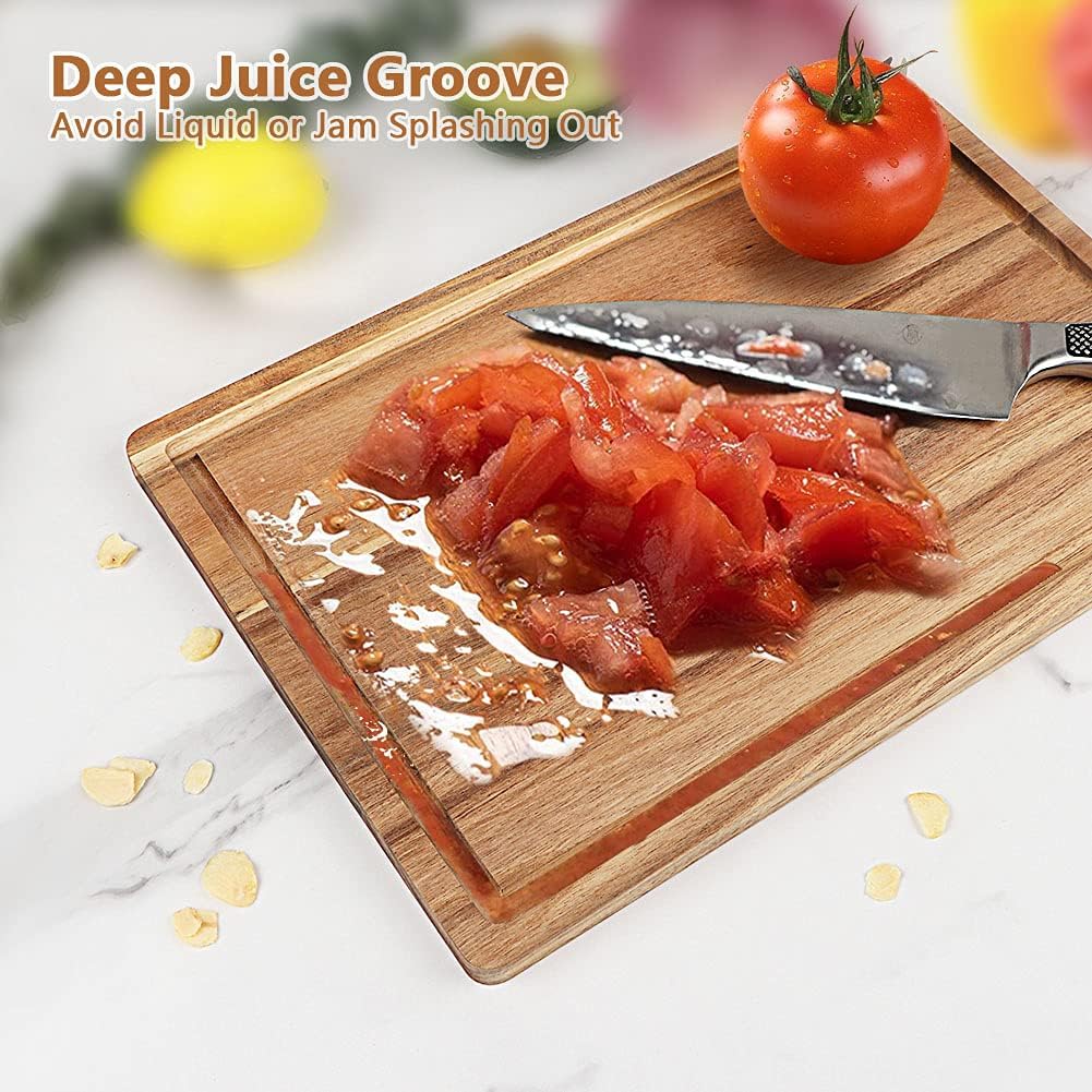 Acacia Wood Cutting Board Set with Juice Groove, 3 Pieces E8248