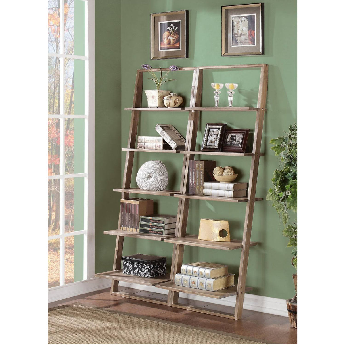 Smoky Driftwood Leaning Bookcase V66584