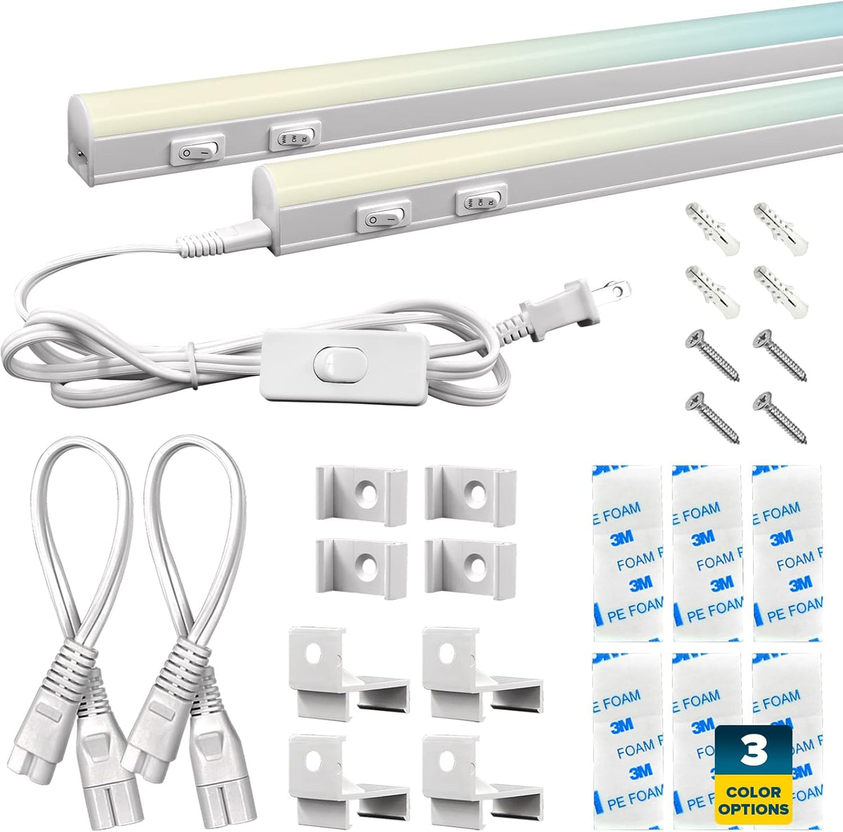34 Inch LED Under Cabinet Light Kit, 2 PCS Plug In, 24W, 2400 Lumens, Linkable, 3 Color Option, Damp Rated V44841
