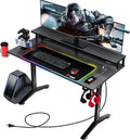 Gaming Desk 60INCH with RGB Mouse Pad, Power Outlet, Carbon Fiber Surface, Monitor Stand, Cup Holder, Headphone Hook A711