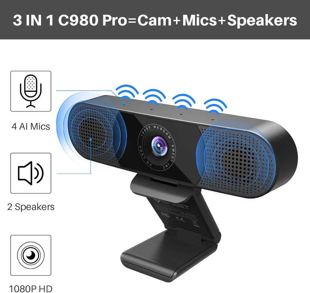 1080P Webcam with Microphone and Speakers F90253