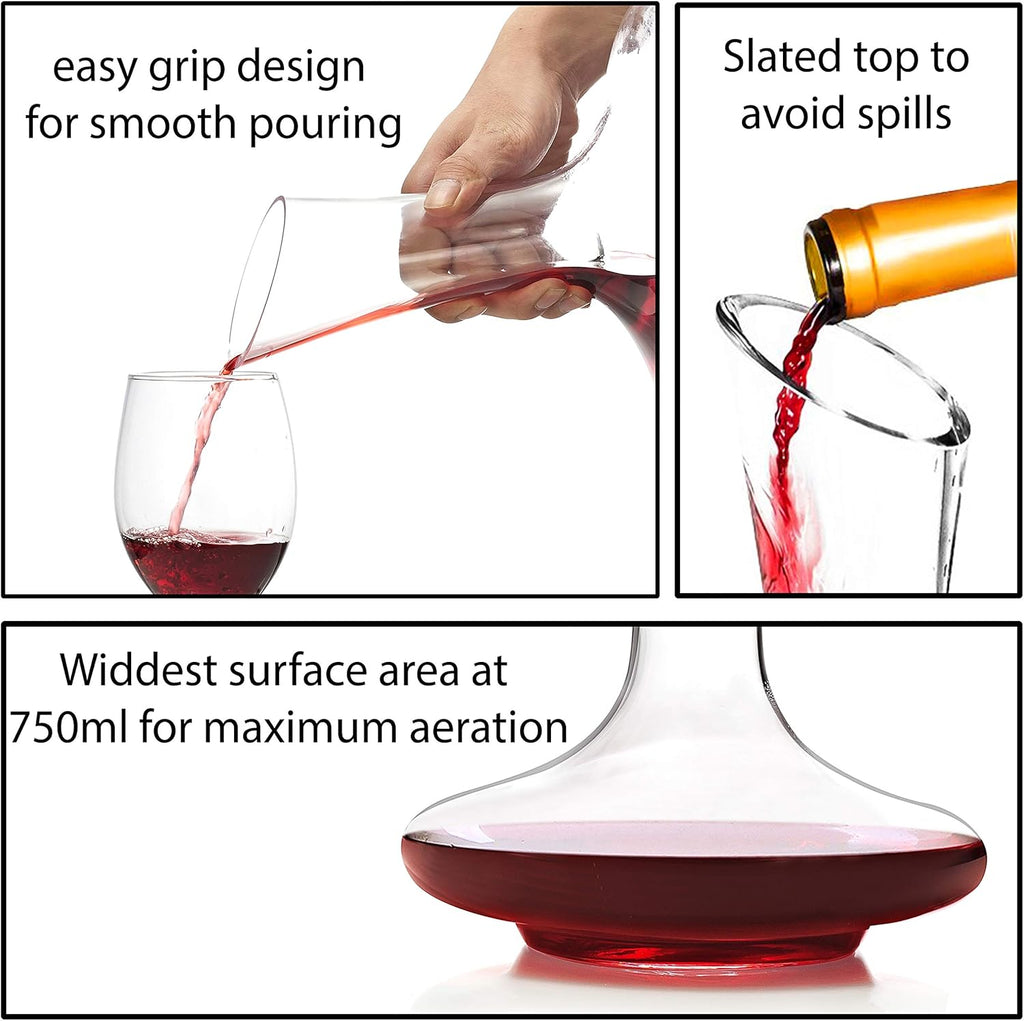 XL Hand Blown Crystal Glass Wine Decanter with Drying Stand, Stopper, Brush and Beads, Pack of 2 V49049