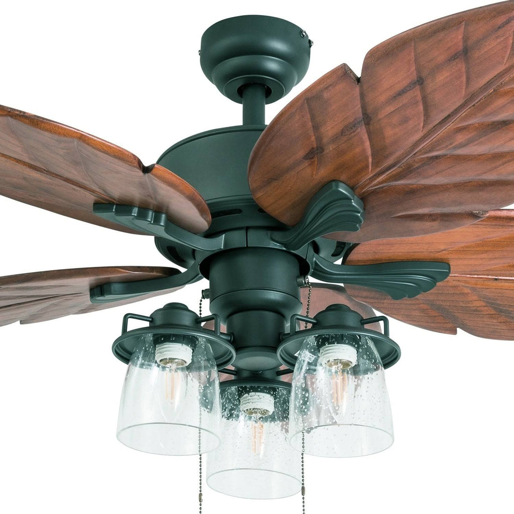Aged Bronze LED Lighted Ceiling Fan with Hand-Carved Blades M803393