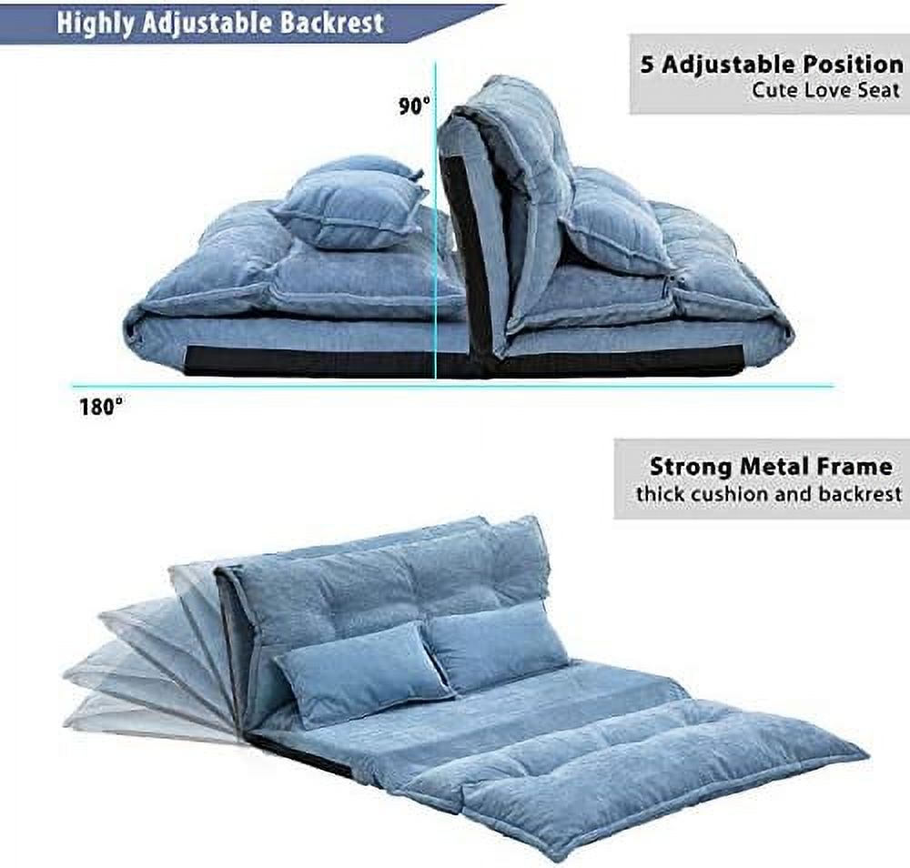 Blue Adjustable Floor Sofa Bed with 2 Pillows F18980