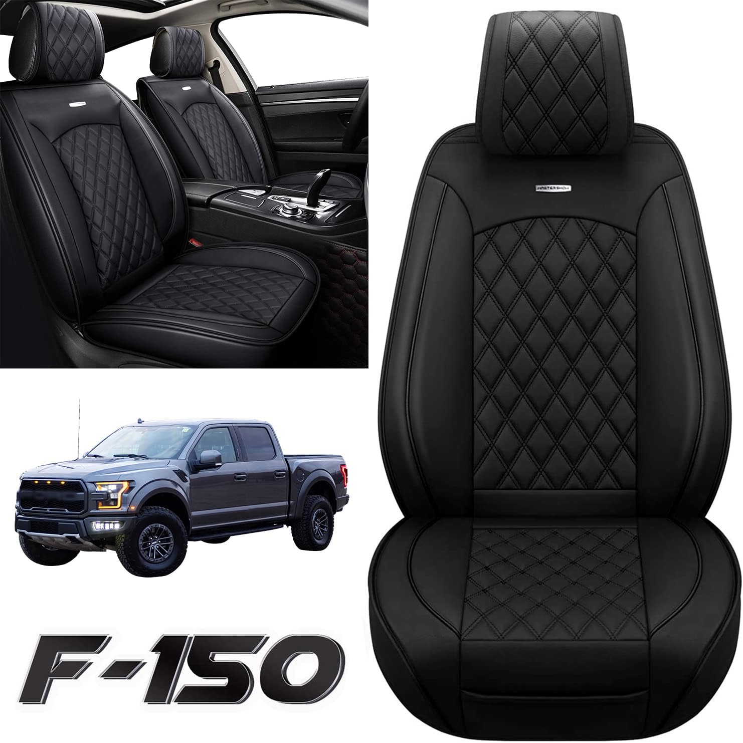 Black Leather Car Seat Covers Full Set 2 pcs Front Seat J6259