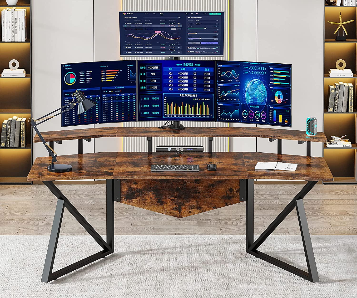 70.9" Rustic Brown Computer Desk with Monitor Stand B165