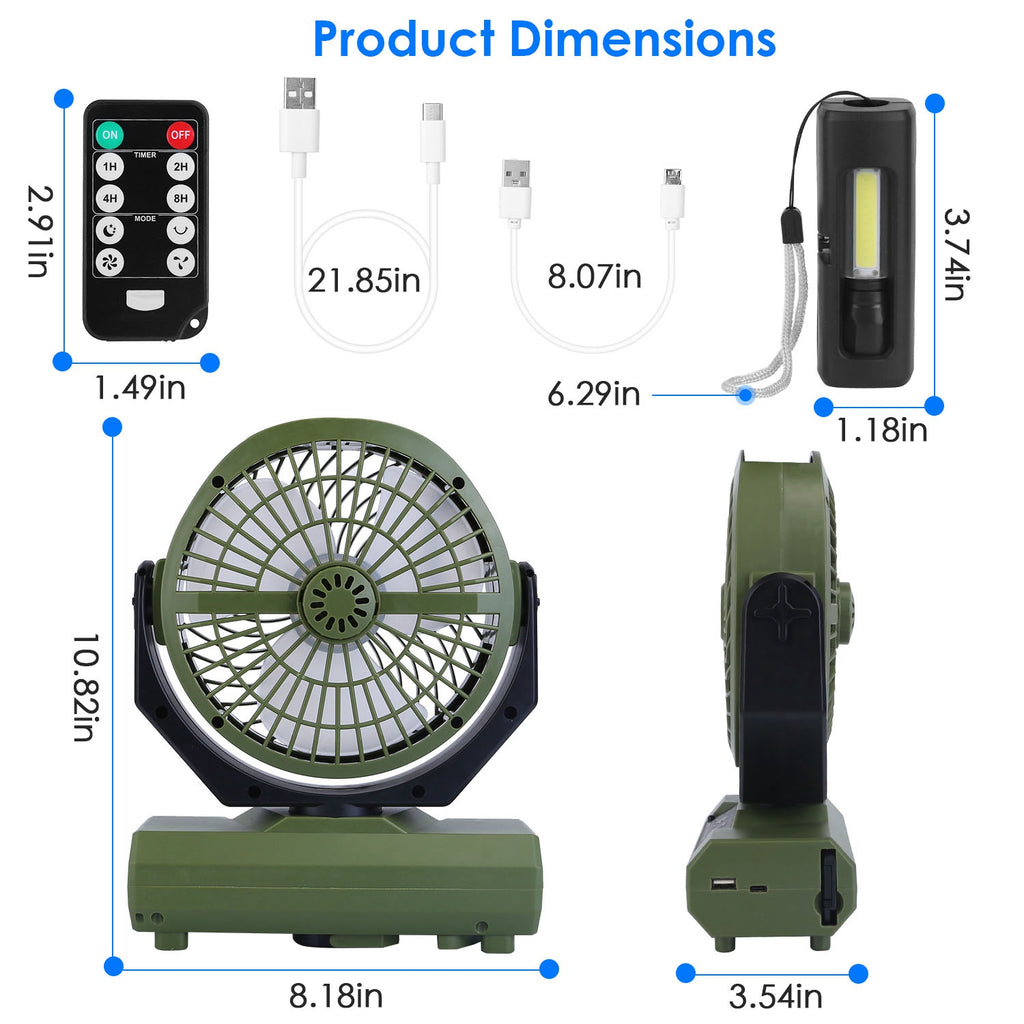 Portable Rechargeable Camping Fan with Flashlight Power Bank V9838