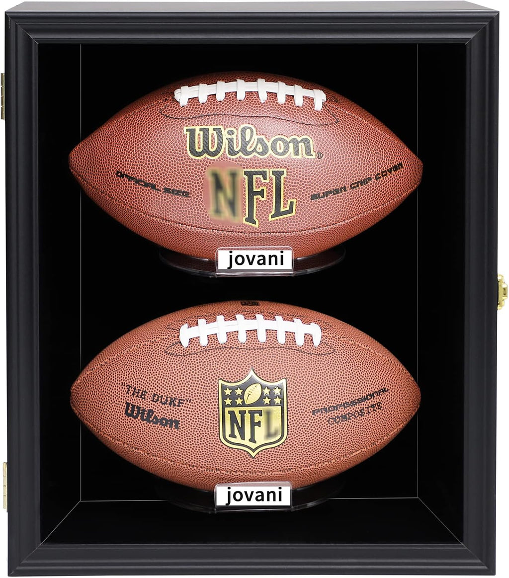 2 Football Display Case Wall Mount Lockable Wood with UV Acrylic Door O54593