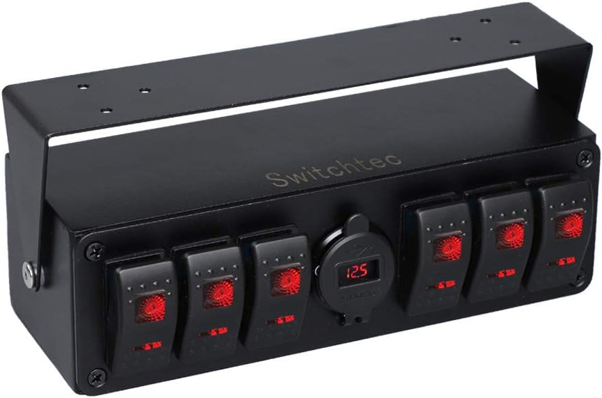 RED 6 Gang Rocker Toggle Switch Panel with USB Charger & Voltmeter, Pack of 2 S80987