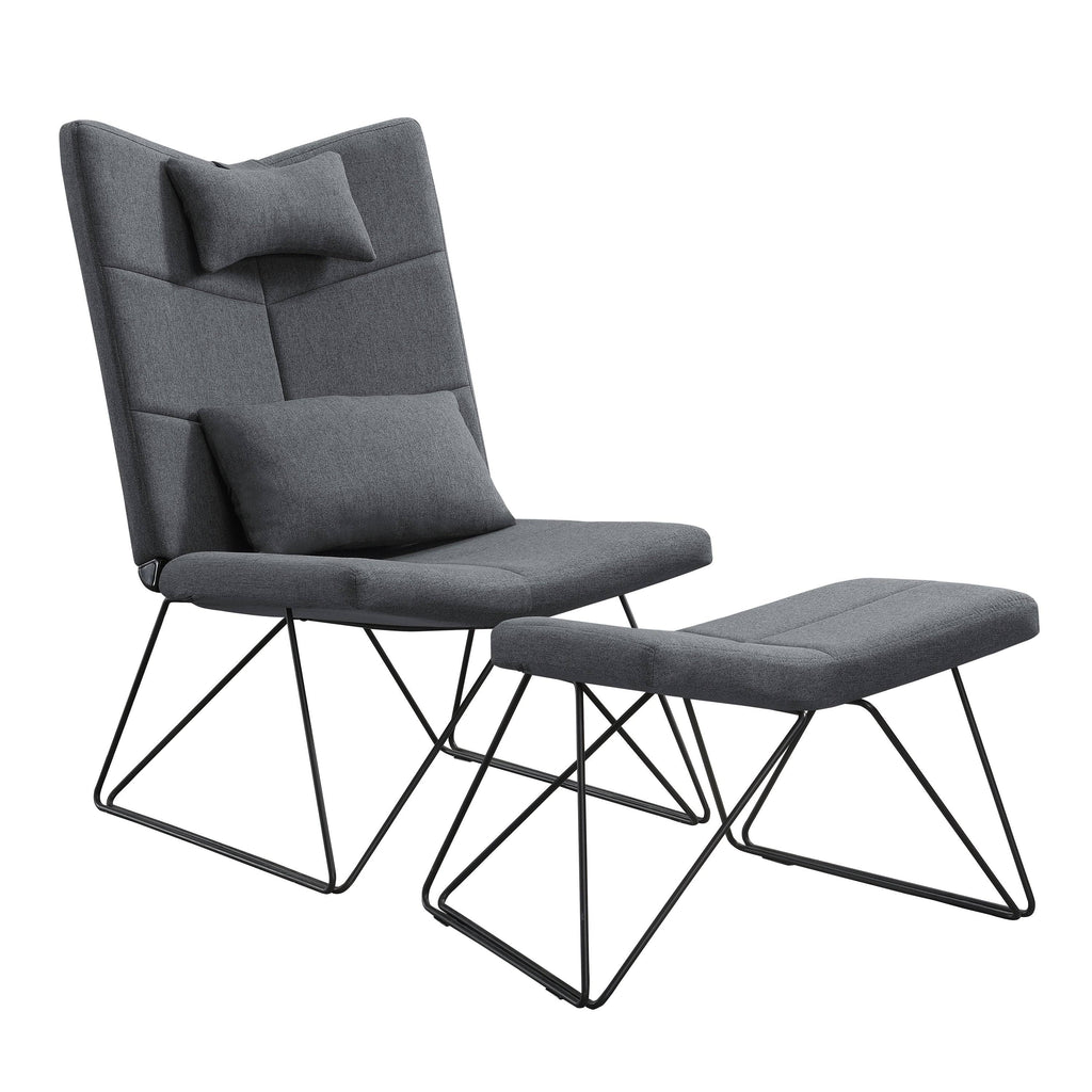 Padded Armless Accent Chair with Ottoman - Grey H6567
