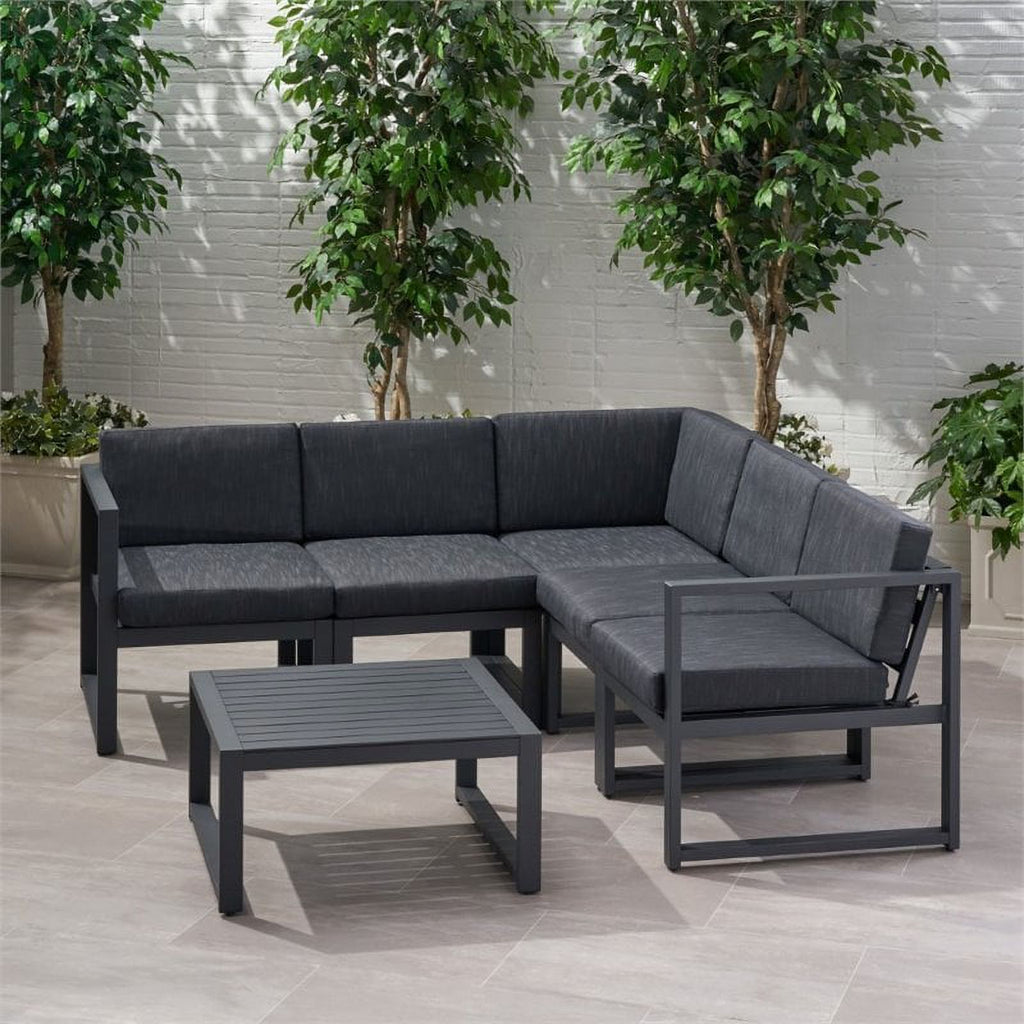 6 Piece Outdoor Aluminum Sectional Sofa Set in Dark Gray I2739
