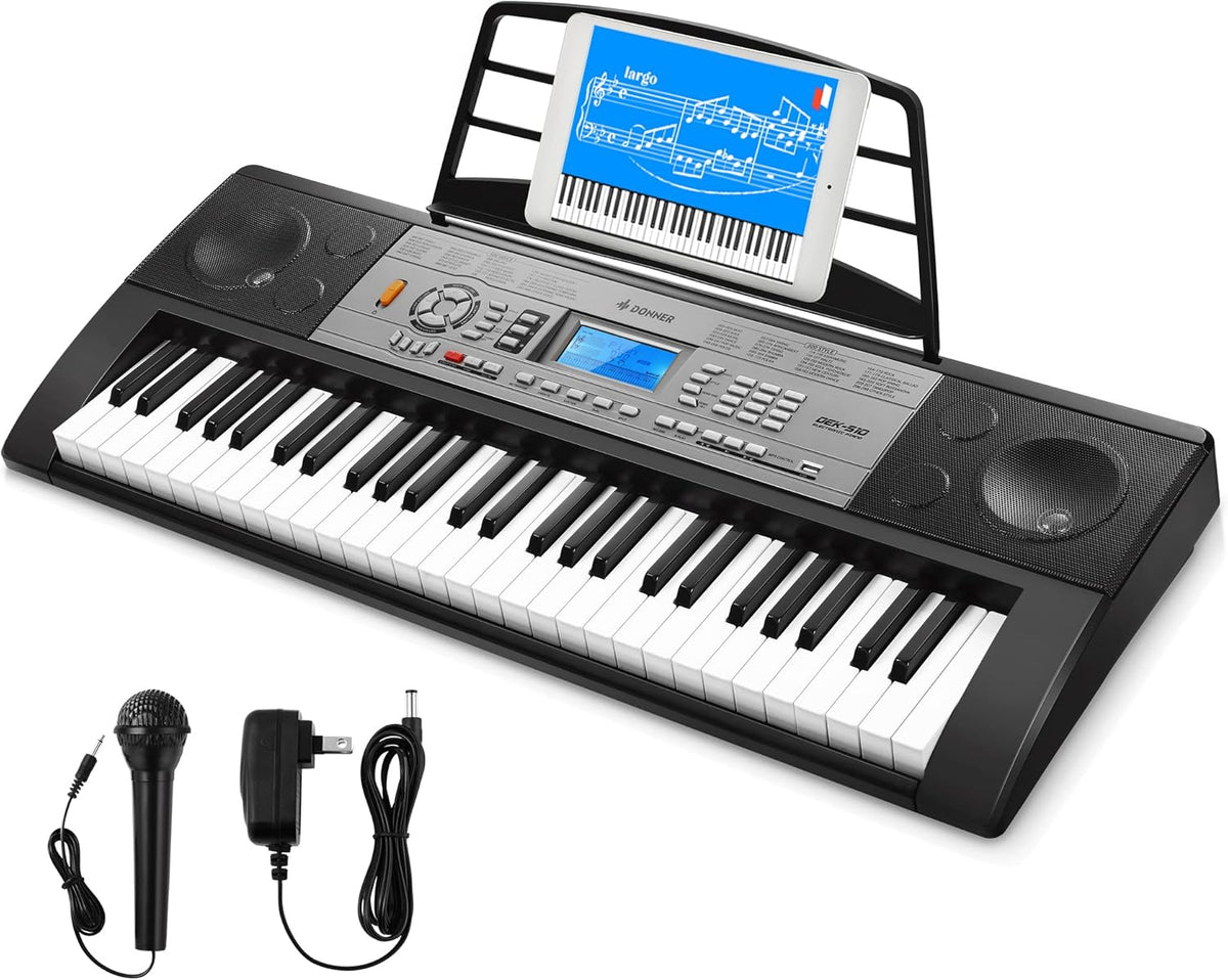 61 Key Full Size Electric Piano with Piano Stand, Stool, Microphone X688