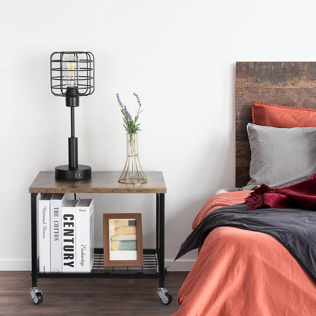 Rustic Brown and Black 2 Tier Printer Stand with Lockable Casters K127