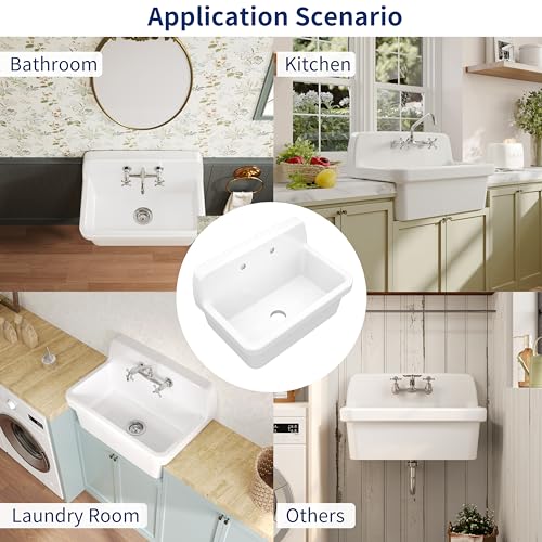White Porcelain Ceramic Wall Mounted Laundry Sink 10 Gallon Q703427