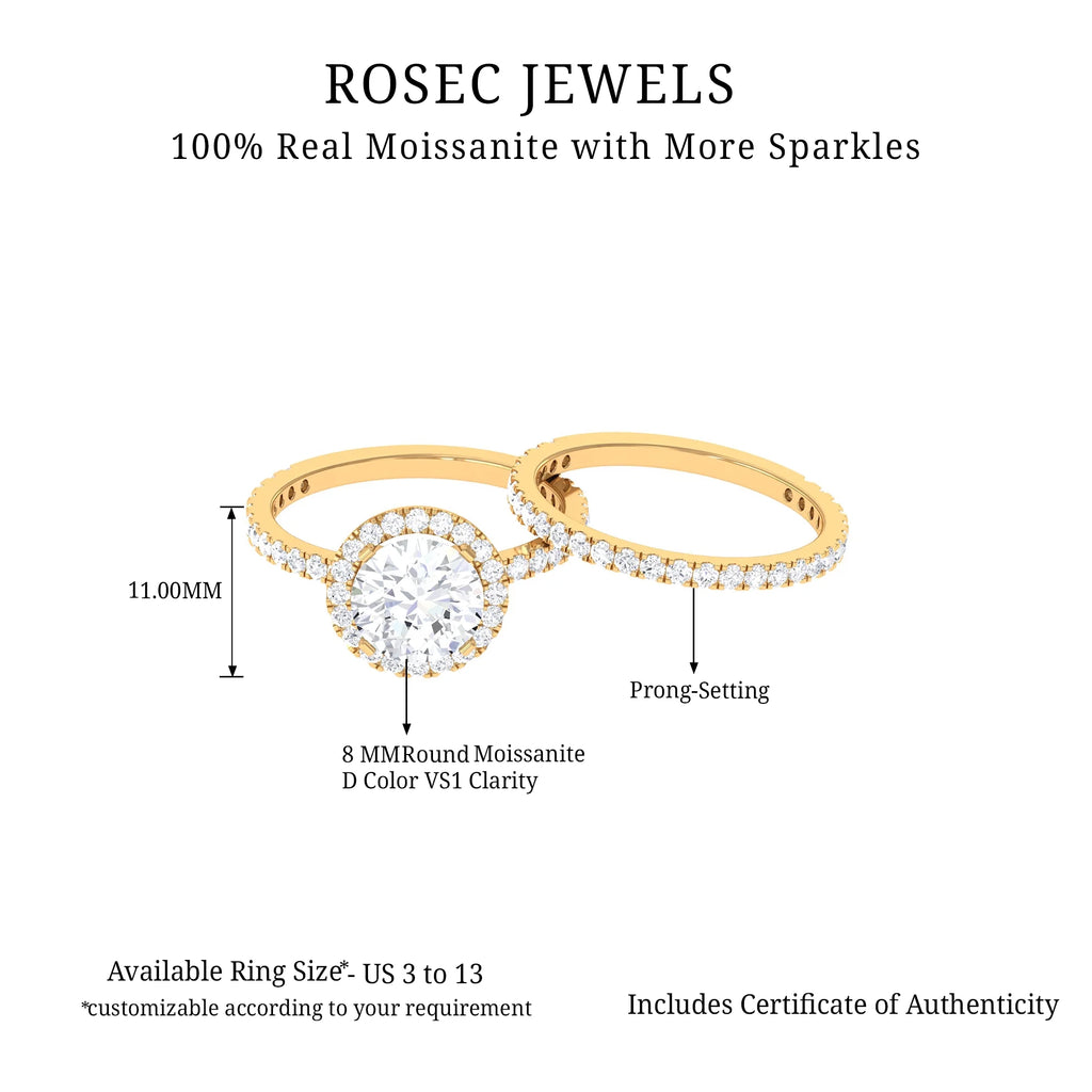 18K Yellow Gold Moissanite Wedding Ring Set, US 5.50 P6052