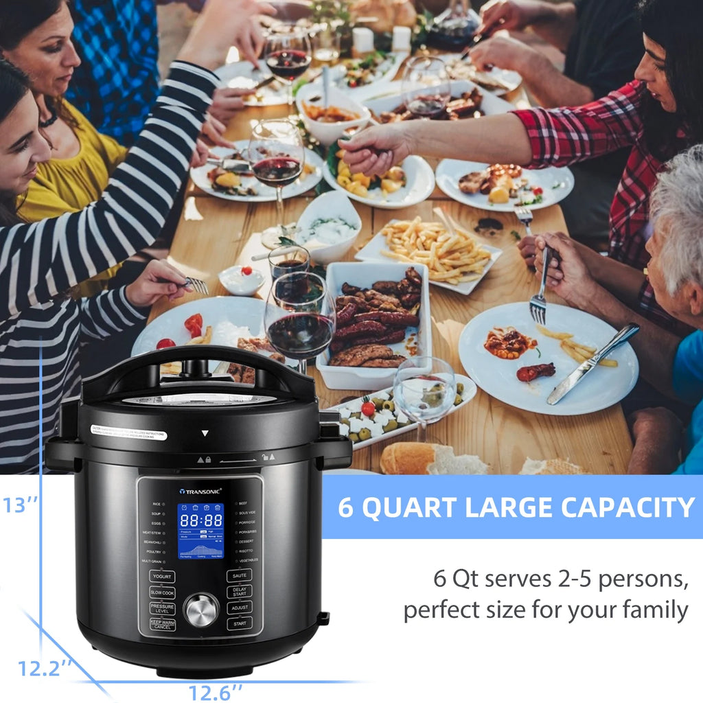 6 Quart Pressure Cooker and Air Fryer Combo with 2 Detachable Lids T190