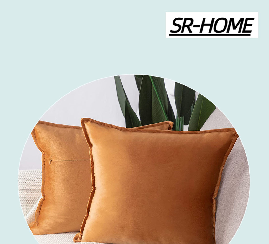 Set of 2 Velvet Decorative Throw Pillow Covers Square with Fringe Cushion Case U7514