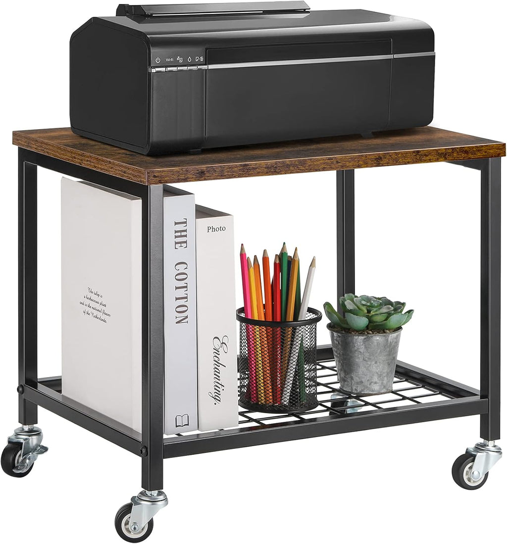 Rustic Brown and Black 2 Tier Printer Stand with Lockable Casters K127