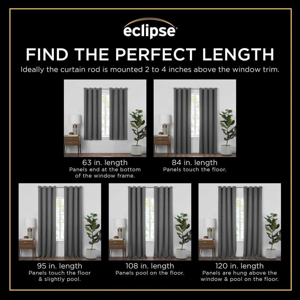 100% Blackout Faux Linen Grommet Curtains (2 Panels) 63x42 Charcoal D2500