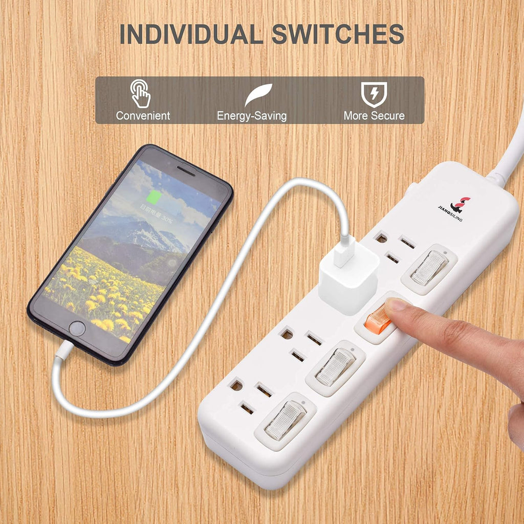 White 12 Pack Power Strip Surge Protector Extension Cord C76813
