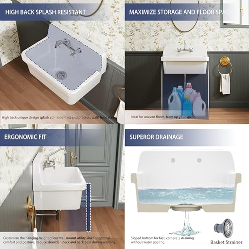 White Porcelain Ceramic Wall Mounted Laundry Sink 10 Gallon Q703427